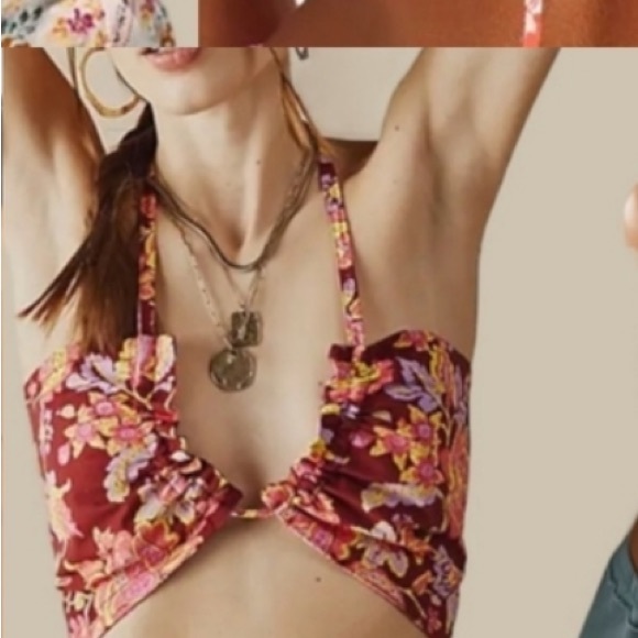 .Free People Summer of Love Convertible Bandeau Bra top Wine floral maroon M - Picture 1 of 7